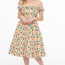 Unique Vintage & Smak Parlour 1950s Multicolor Diamond Print Barbara Swing Dress