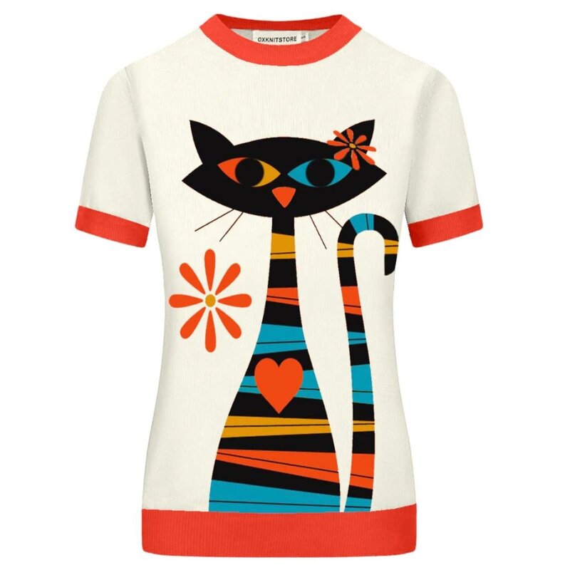 OxKnit W Fashionable Cat Vintage Sweater