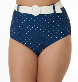 Unique Vintage & Smak Parlour Navy & White Pin Dot Belted Swim Bottoms