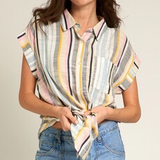 En Créme Striped Button Down Short Sleeve Top