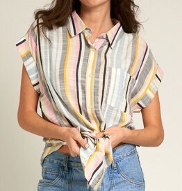 En Créme Striped Button Down Short Sleeve Top