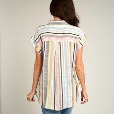 En Créme Striped Button Down Short Sleeve Top