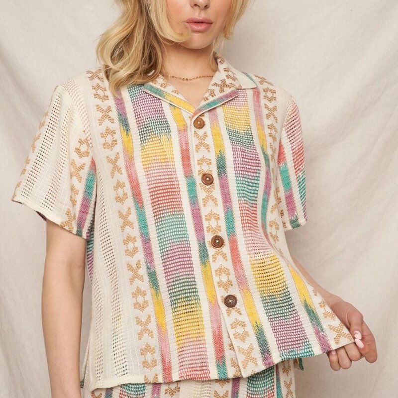 En Créme SP25 Short Sleeve Embroidered Button Down Shirt