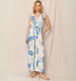 En Créme SP25 Sleeveless Tropical Print Jumpsuit with Belt