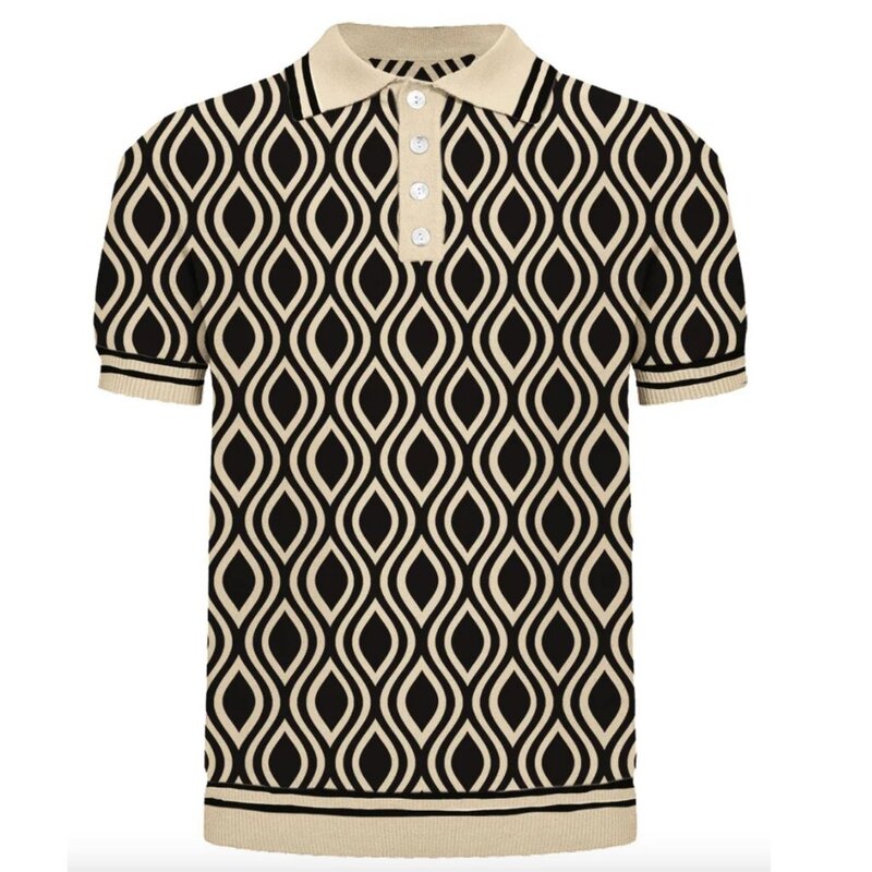 OxKnit Vintage black and beige retro knit polo
