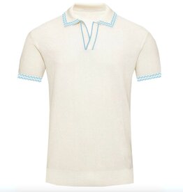 OxKnit Retro Cream Polo with Sky Blue Trim