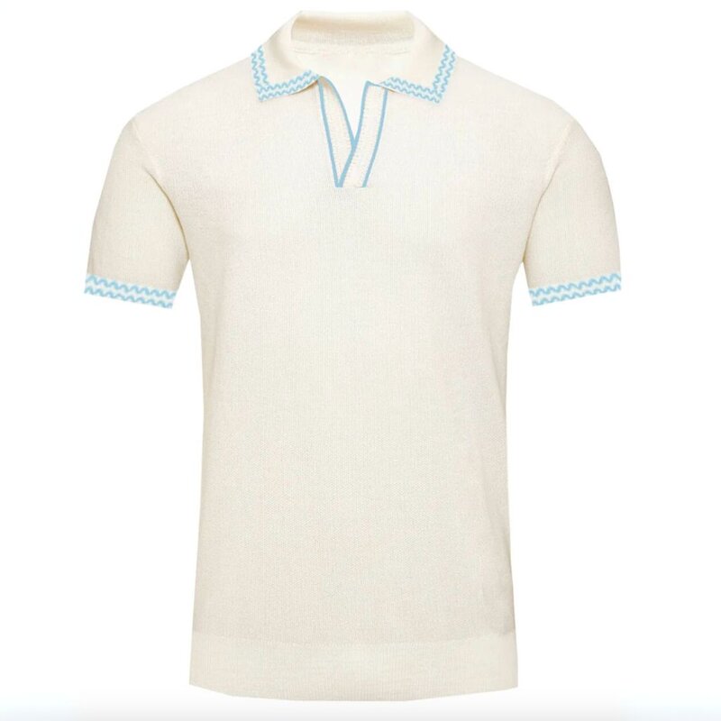 OxKnit Retro Cream Polo with Sky Blue Trim