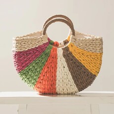 Urban Daizy SU25 Rainbow Slice Woven Straw Beach Tote Bag