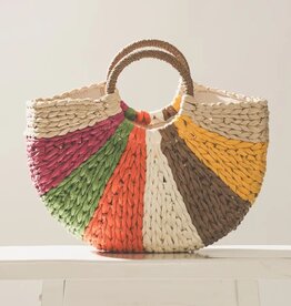 Urban Daizy SU25 Rainbow Slice Woven Straw Beach Tote Bag