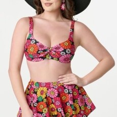 Unique Vintage & Smak Parlour Bikini Top with Front Bow Flower Child