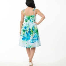 Unique Vintage & Smak Parlour Earth Map Print Cotton Bobbie Swing Dress