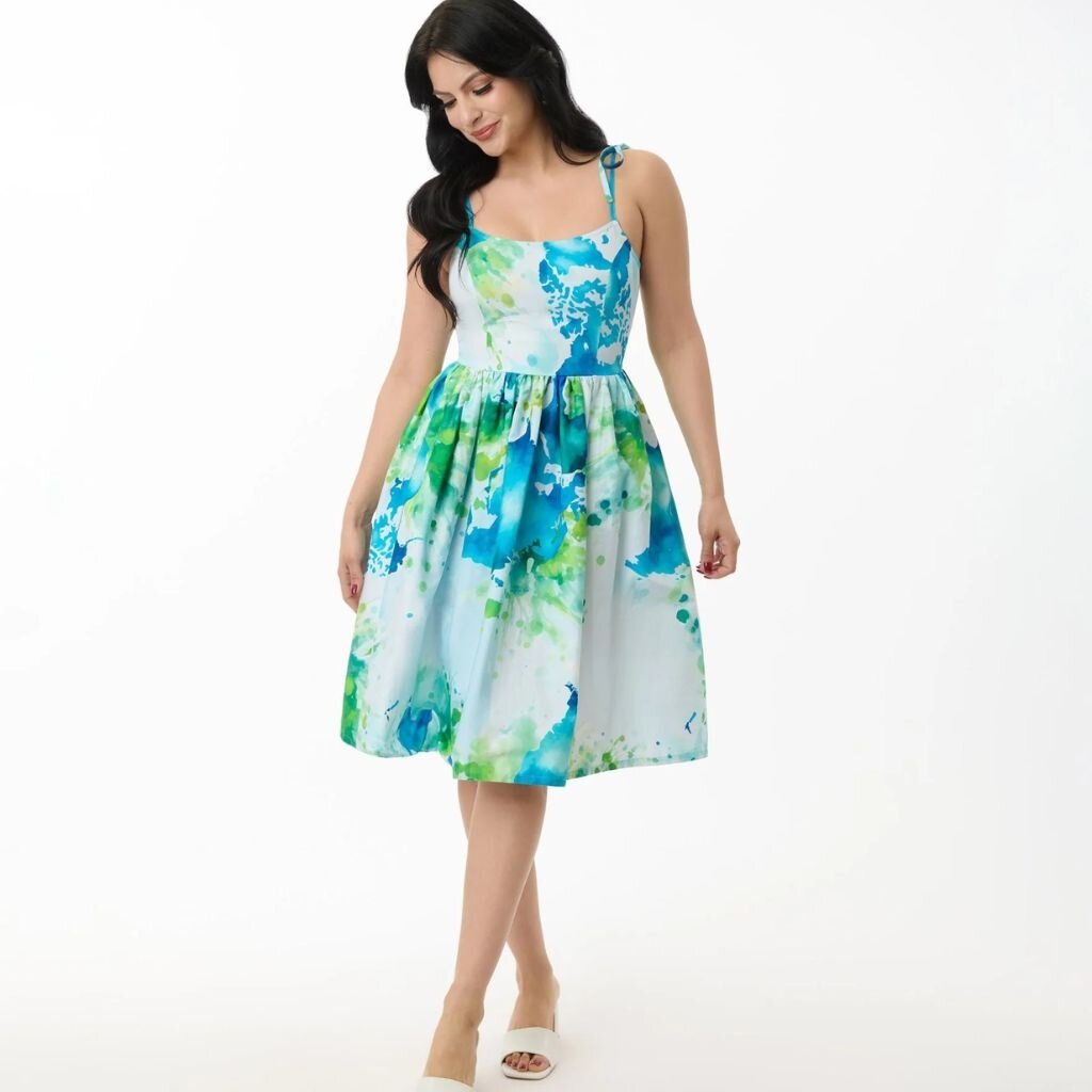 Unique Vintage & Smak Parlour Earth Map Print Cotton Bobbie Swing Dress