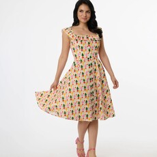 Unique Vintage & Smak Parlour Magnolia Place Multicolor Pear Print Cotton Barbara Swing Dress