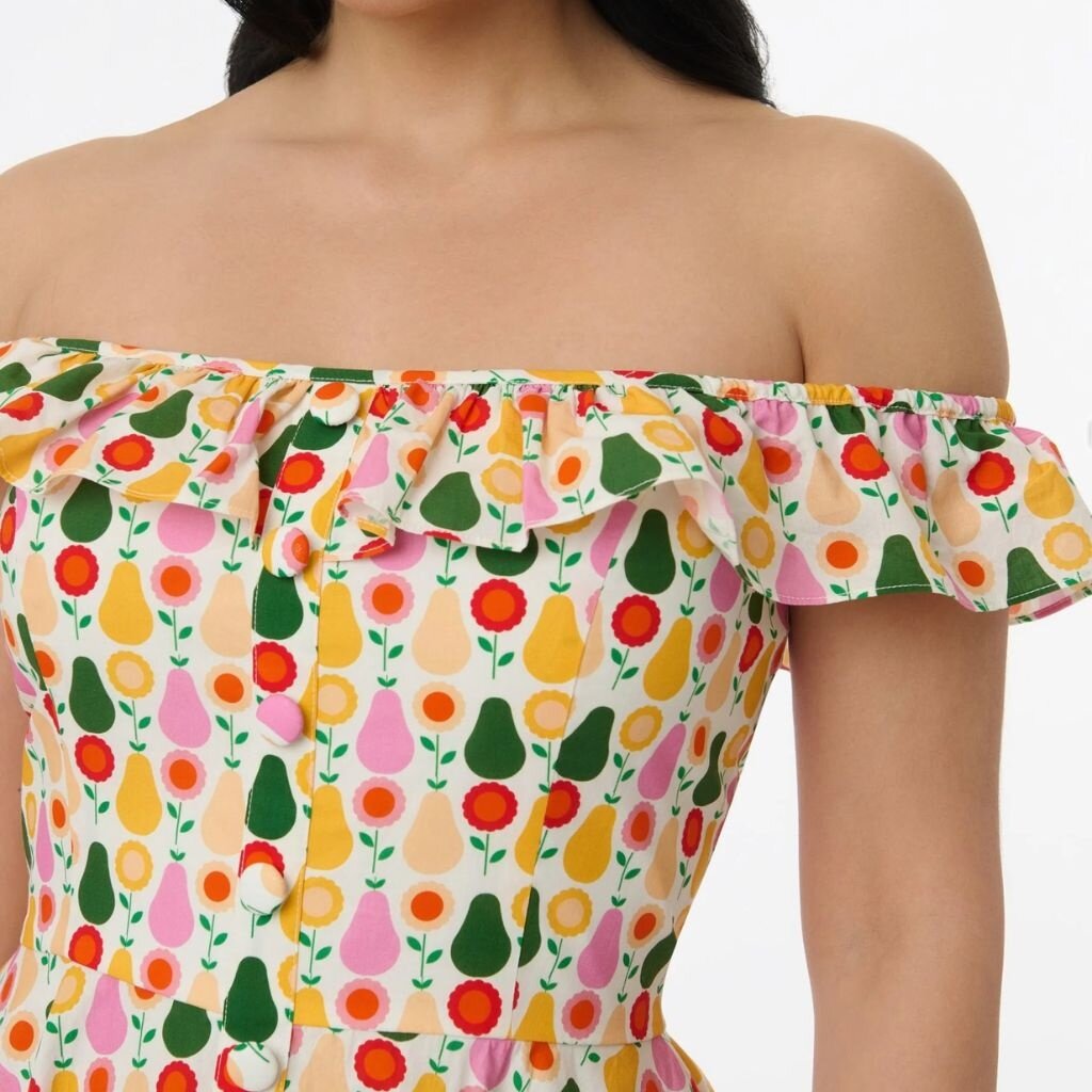 Unique Vintage & Smak Parlour Magnolia Place Multicolor Pear Print Cotton Barbara Swing Dress