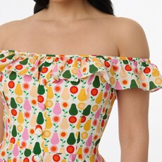 Unique Vintage & Smak Parlour Magnolia Place Multicolor Pear Print Cotton Barbara Swing Dress