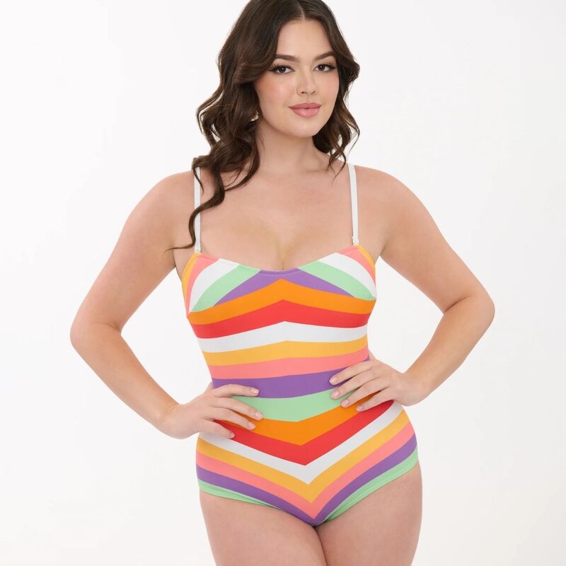 Unique Vintage & Smak Parlour Pride Rainbow Stripe Barbara One Piece Swimsuit