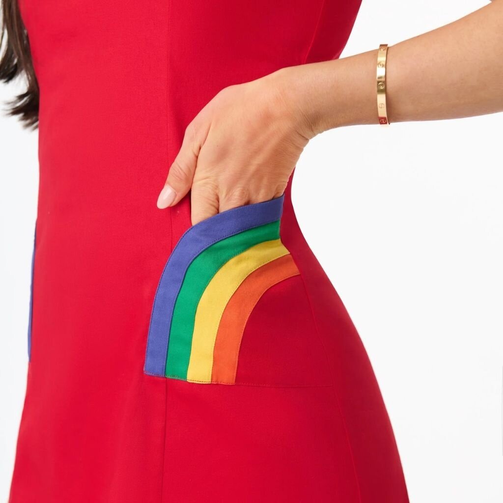 Unique Vintage & Smak Parlour Red Rainbow Pocket Mod Shift Dress