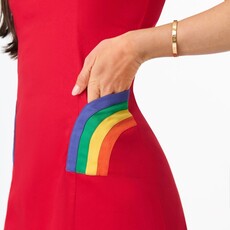 Unique Vintage & Smak Parlour Red Rainbow Pocket Mod Shift Dress