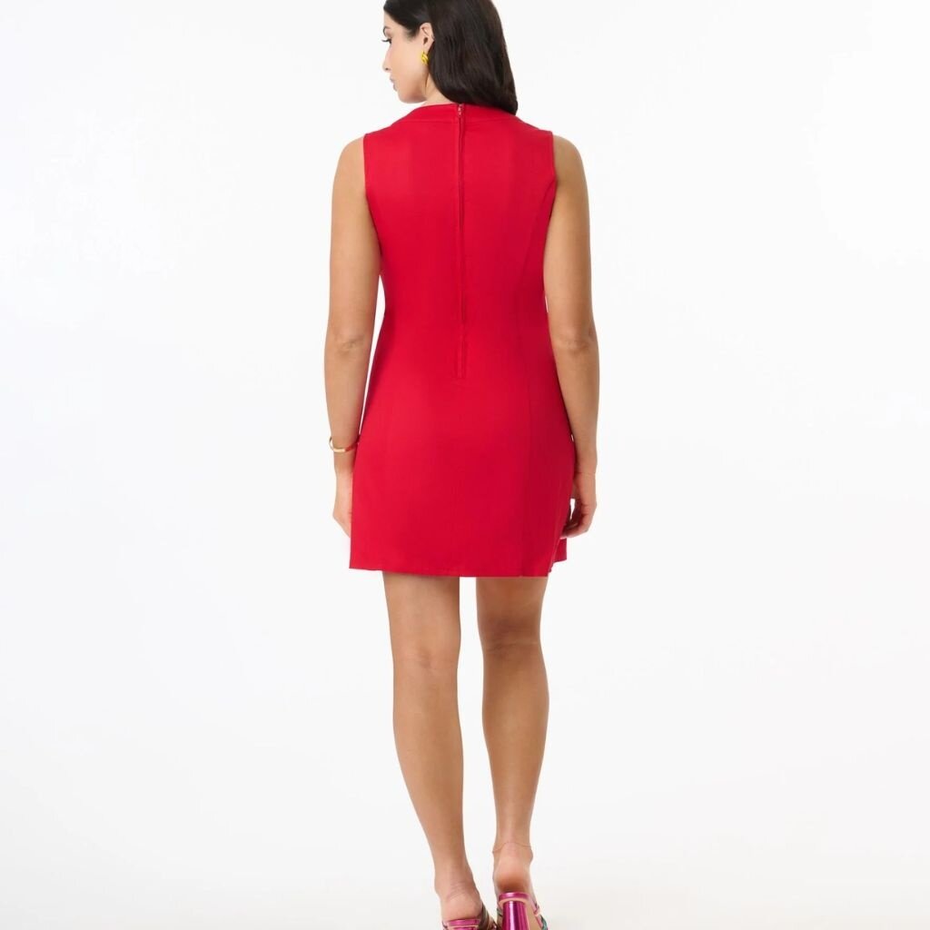Unique Vintage & Smak Parlour Red Rainbow Pocket Mod Shift Dress