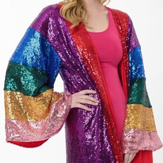 Unique Vintage & Smak Parlour Rainbow Sequin Striped Long Kimono