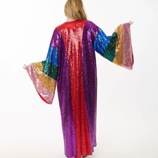 Unique Vintage & Smak Parlour Rainbow Sequin Striped Long Kimono