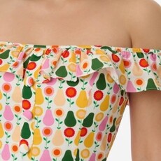 Unique Vintage & Smak Parlour Magnolia Place Multicolor Pear Print Cotton Barbara Swing Dress