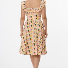 Unique Vintage & Smak Parlour Magnolia Place Multicolor Pear Print Cotton Barbara Swing Dress