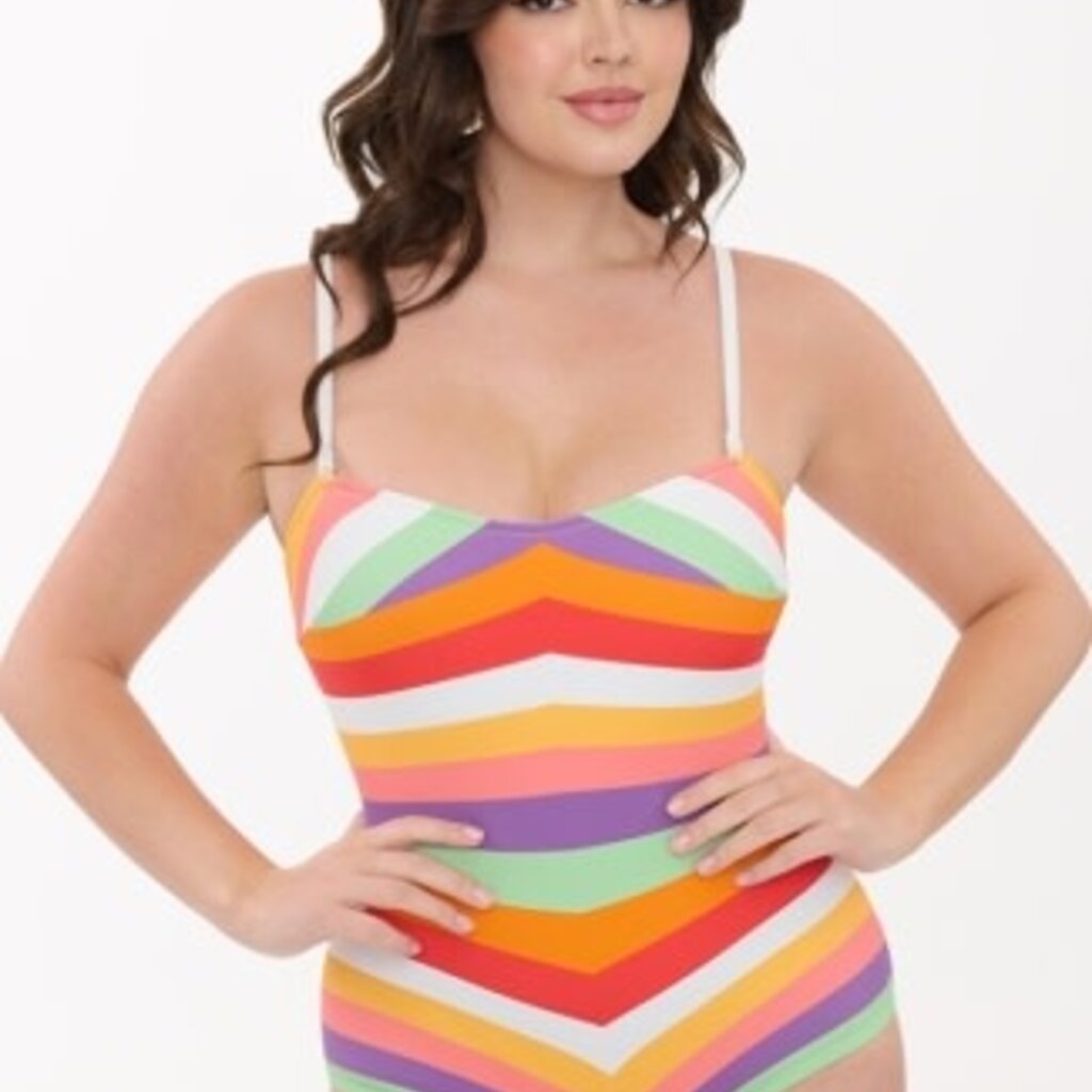 Unique Vintage & Smak Parlour Pride Rainbow Stripe Barbara One Piece Swimsuit