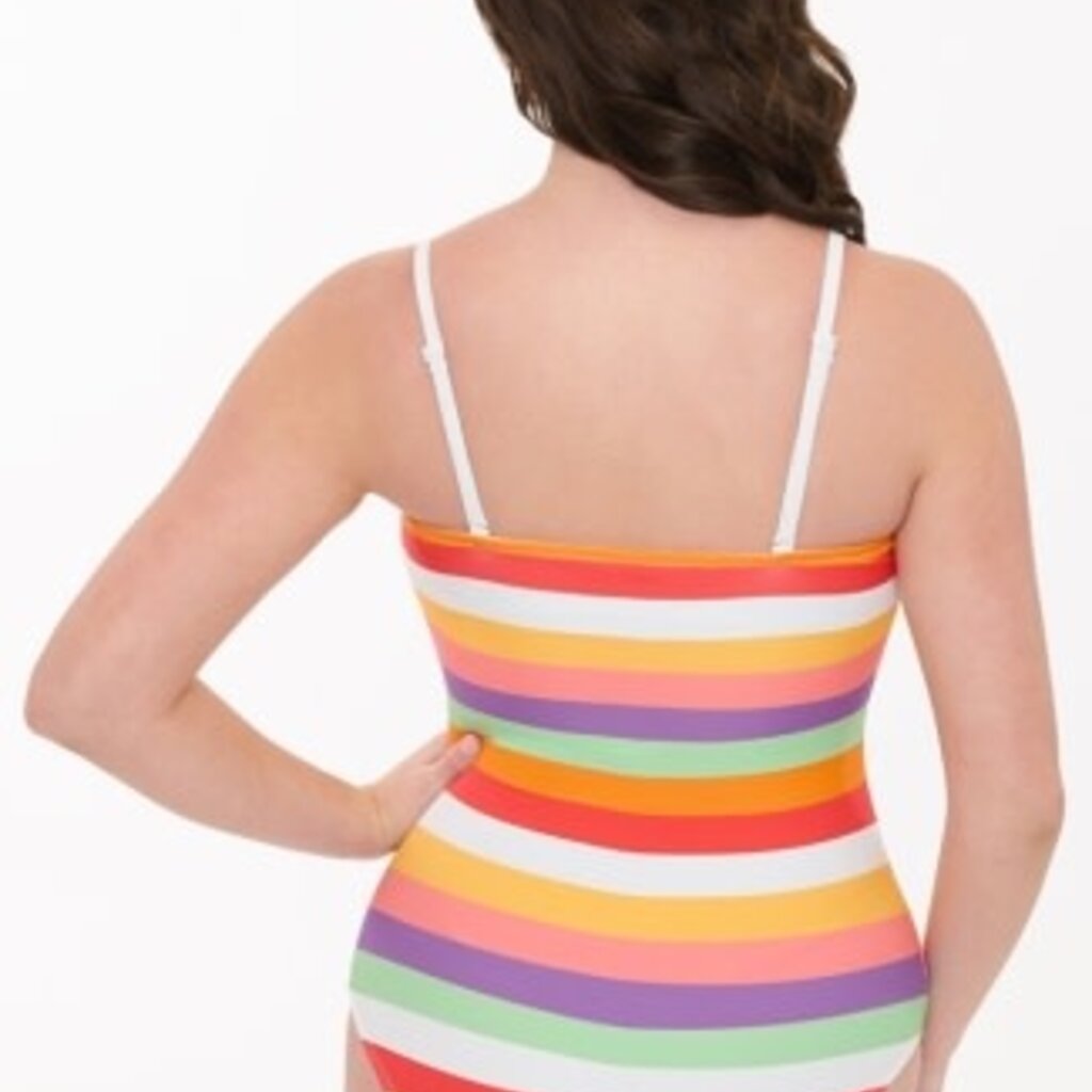 Unique Vintage & Smak Parlour Pride Rainbow Stripe Barbara One Piece Swimsuit