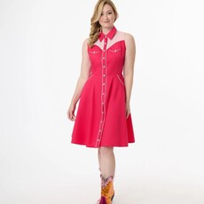 Unique Vintage & Smak Parlour 1950s Pink Western Cotton Flare Dress