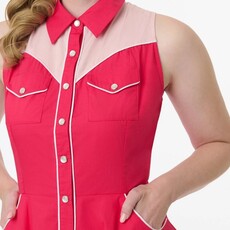 Unique Vintage & Smak Parlour 1950s Pink Western Cotton Flare Dress