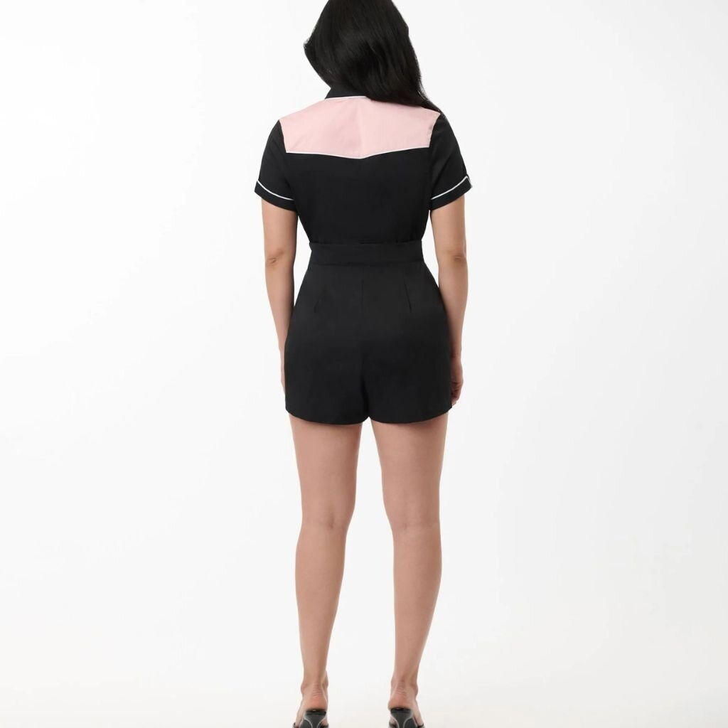 Unique Vintage & Smak Parlour 1950s Black & Pink Rodeo Ready Romper