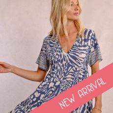 Molly Bracken SU25 Long Summer Dress Denim Blue Print