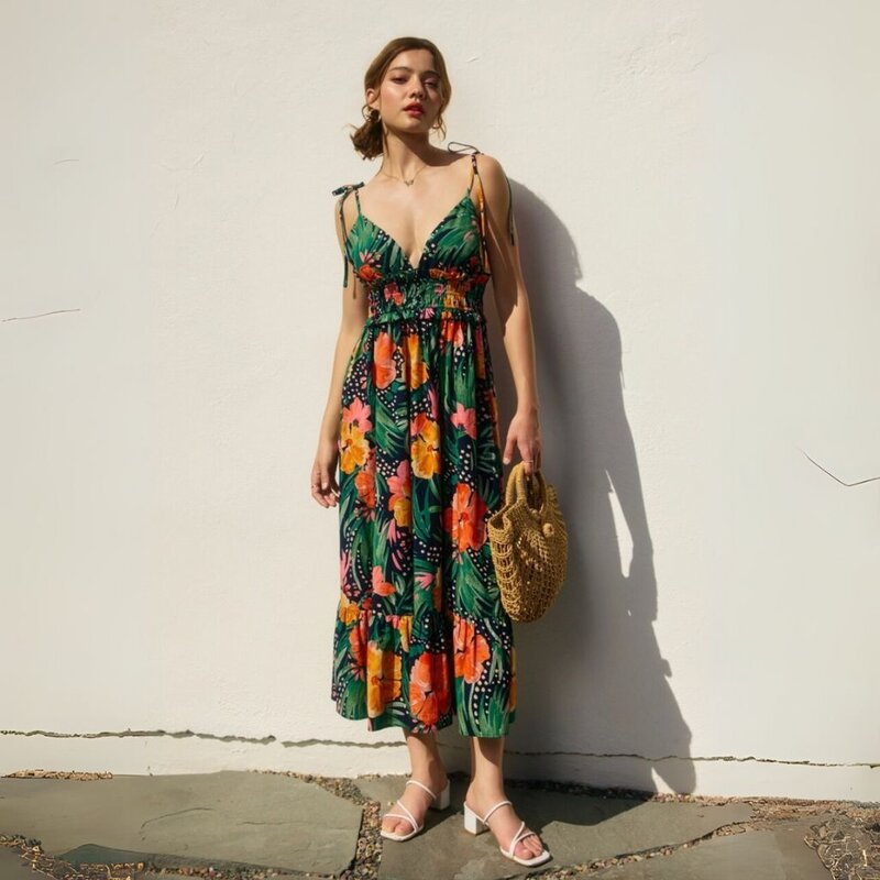 Dress Forum SU25 Hibiscus Shirred Waist Dress