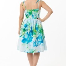 Unique Vintage & Smak Parlour Earth Map Print Cotton Bobbie Swing Dress