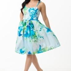 Unique Vintage & Smak Parlour Earth Map Print Cotton Bobbie Swing Dress