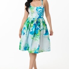 Unique Vintage & Smak Parlour Earth Map Print Cotton Bobbie Swing Dress