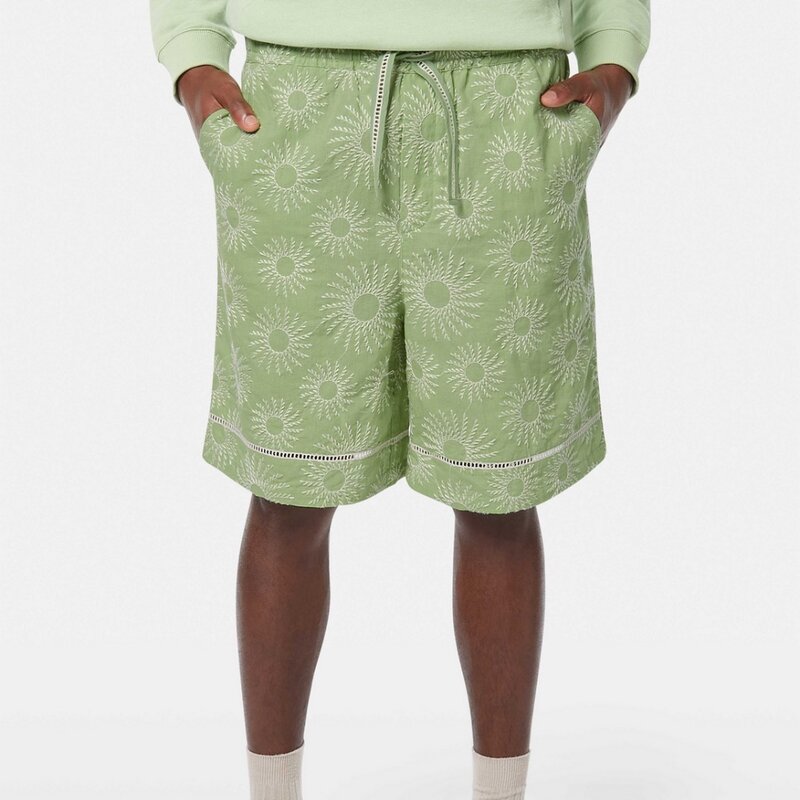 EMBROIDERED COTTON/LINEN BERMUDA SHORT