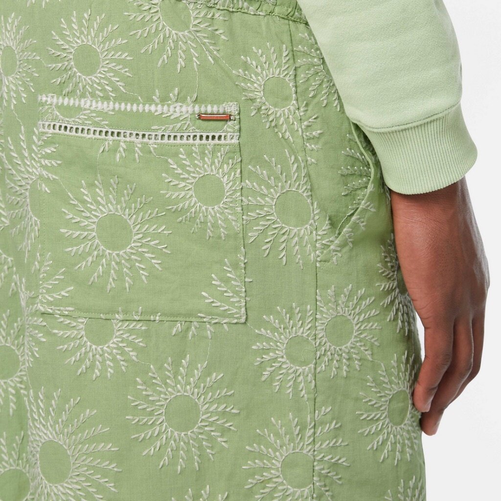 EMBROIDERED COTTON/LINEN BERMUDA SHORT