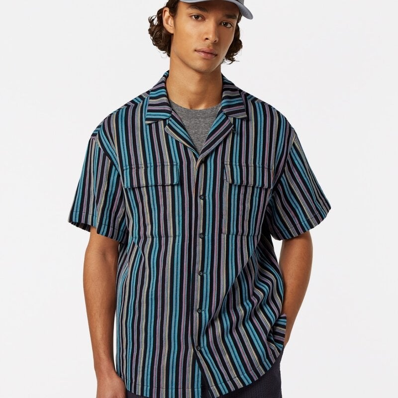 STRIPED SHORT-SLEEVED RELAXED-FIT JACQUARD SHIRT