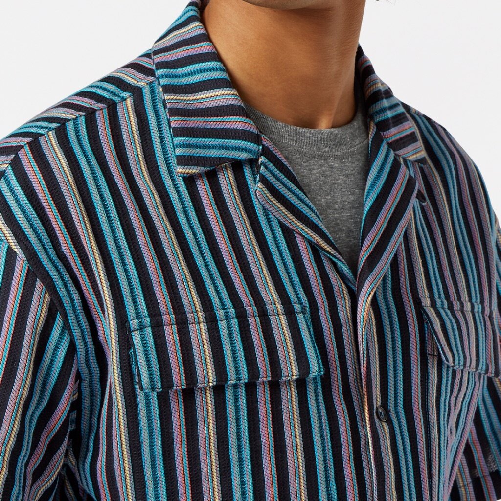 STRIPED SHORT-SLEEVED RELAXED-FIT JACQUARD SHIRT