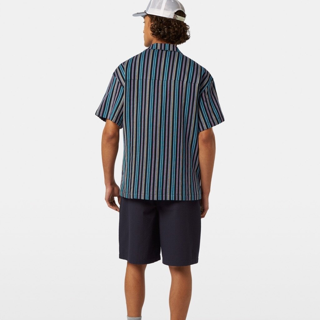 STRIPED SHORT-SLEEVED RELAXED-FIT JACQUARD SHIRT