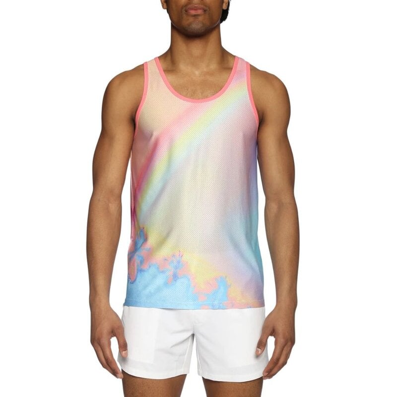 Parke & Ronen PR25 Rainbow Printed Mesh Tank Top