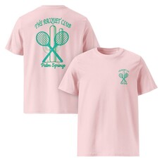 Peepa's Racquet Club Pastel Green Logo On Pink Graphic Tee