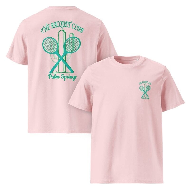 Peepa's Racquet Club Pastel Green Logo On Pink Graphic Tee