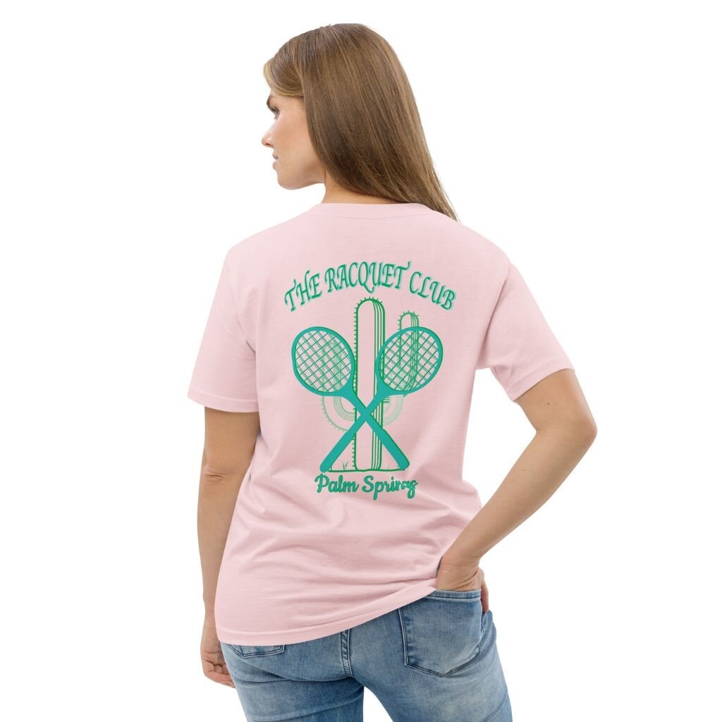 Peepa's Racquet Club Pastel Green Logo On Pink Graphic Tee