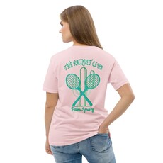 Peepa's Racquet Club Pastel Green Logo On Pink Graphic Tee