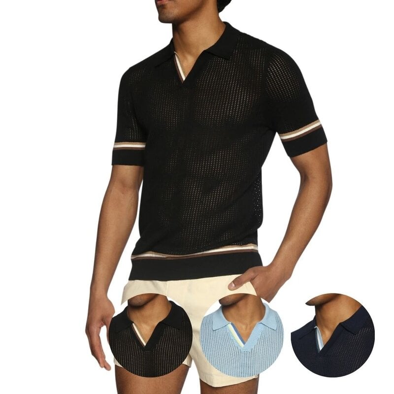 Parke & Ronen SUM25 Cloud Open Craft Mesh Havana Knit Polo
