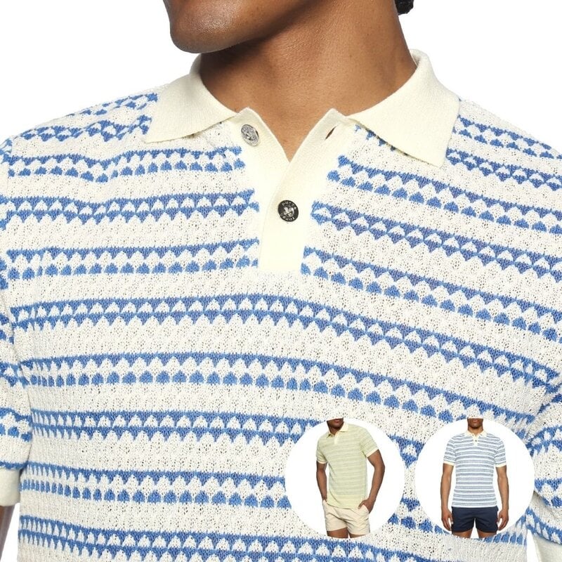 Parke & Ronen SUM25 Retro Feather Crochet Knit Polo