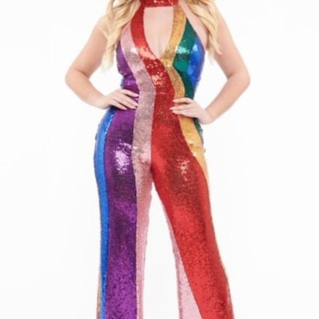 Unique Vintage & Smak Parlour 1960s Rainbow Sequin Glamour Goddess Jumpsuit